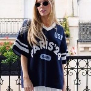 Alex Cooper Unwell Paris '24 Games Jersey Short Sleeve Sweater Size Small Blue